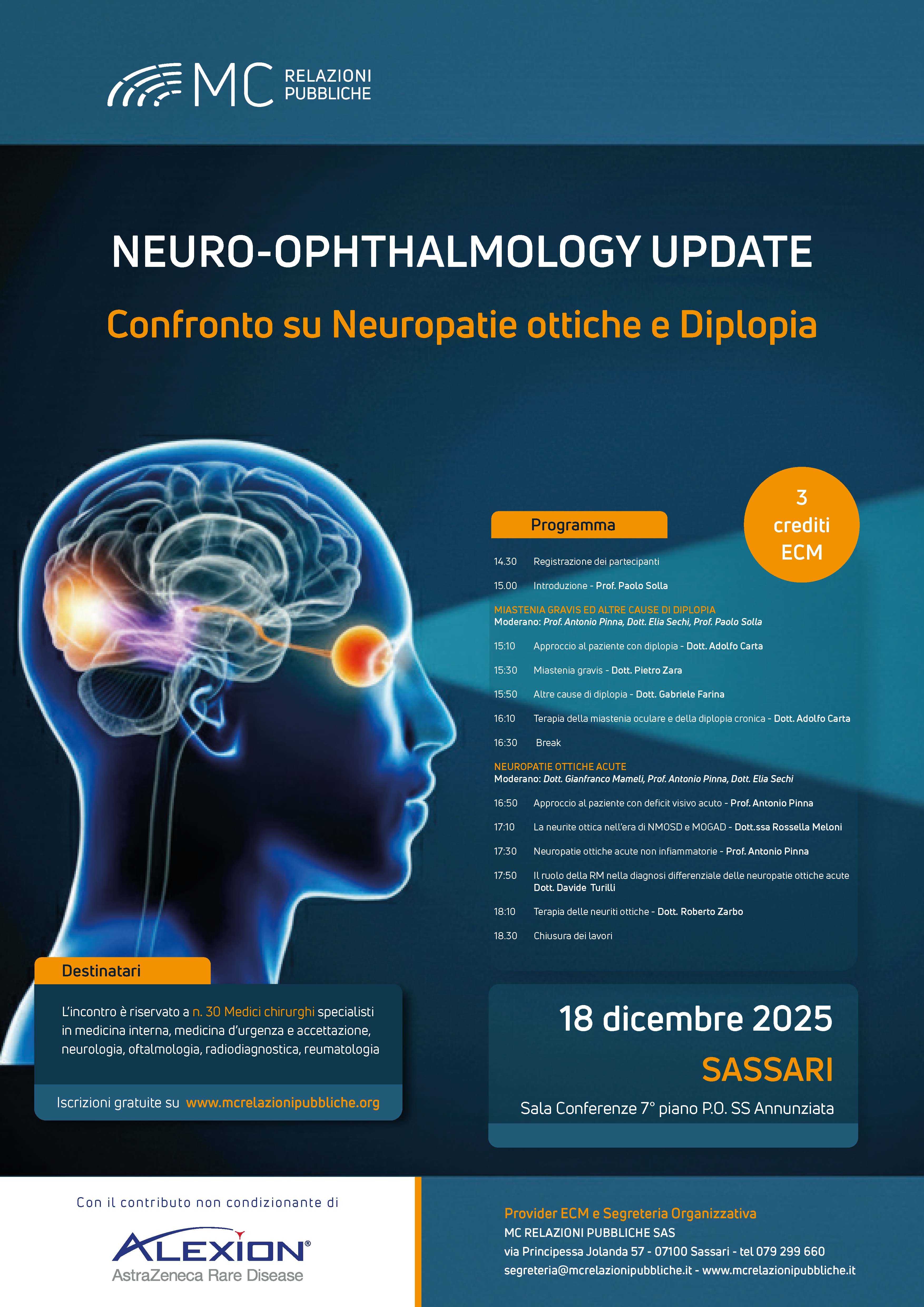 NEURO-OPHTHALMOLOGY UPDATE. Confronto su neuropatie ottiche e diplopia - 18 dicembre 2025