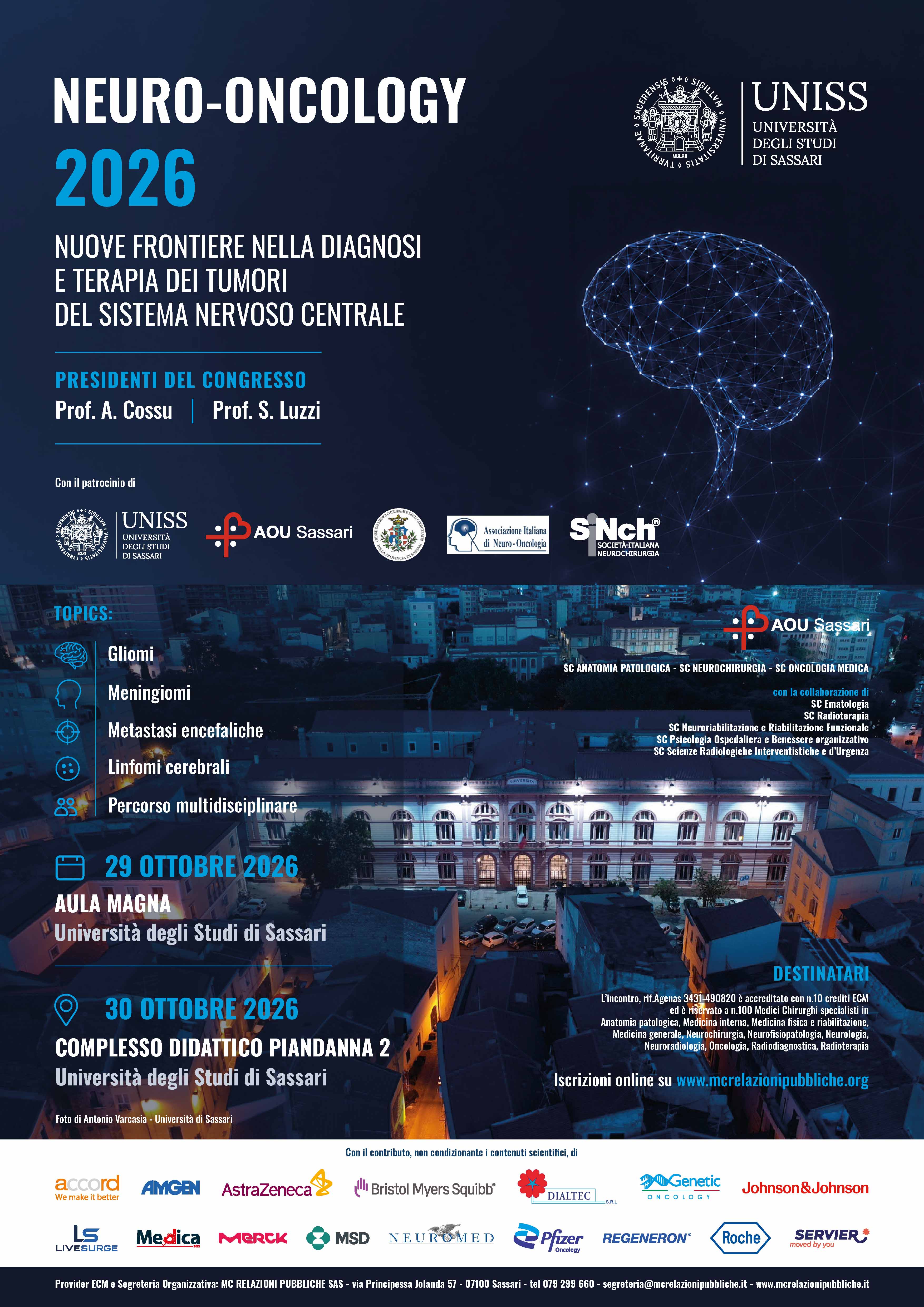 NEURO-ONCOLOGY 2026. Nuove frontiere nella diagnosi e terapia dei tumori del sistema nervoso centrale - 29 e 30 ottobre 2026