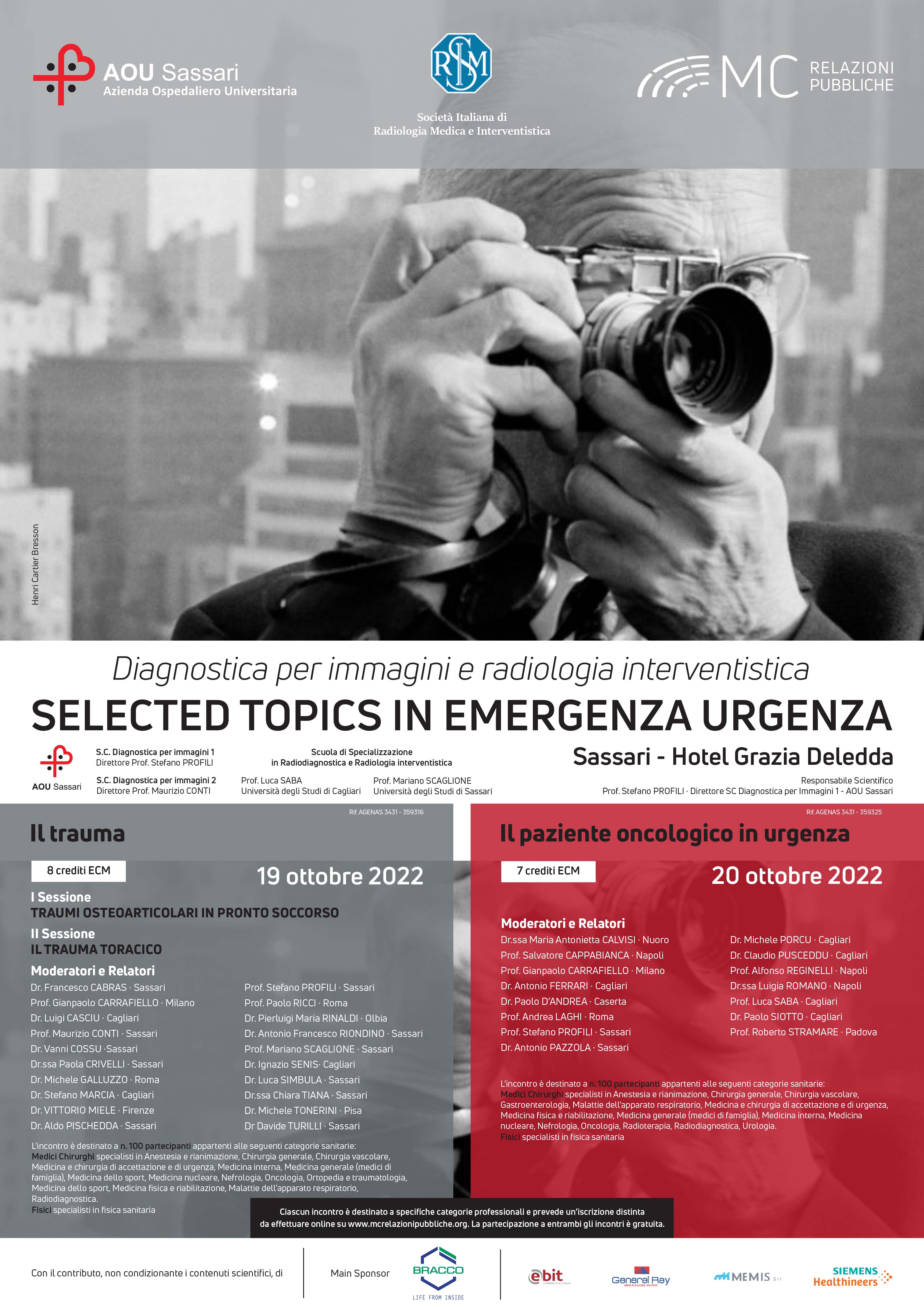 IL PAZIENTE ONCOLOGICO IN URGENZA. Selected topics in emergenza urgenza -  20 ottobre 2022